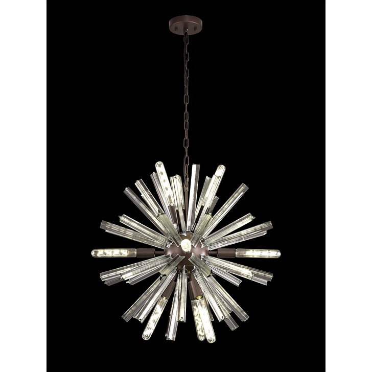 Idolite Burns Brown Oxide Round 10 Light Pendant Light Complete With Clear Glass Rods