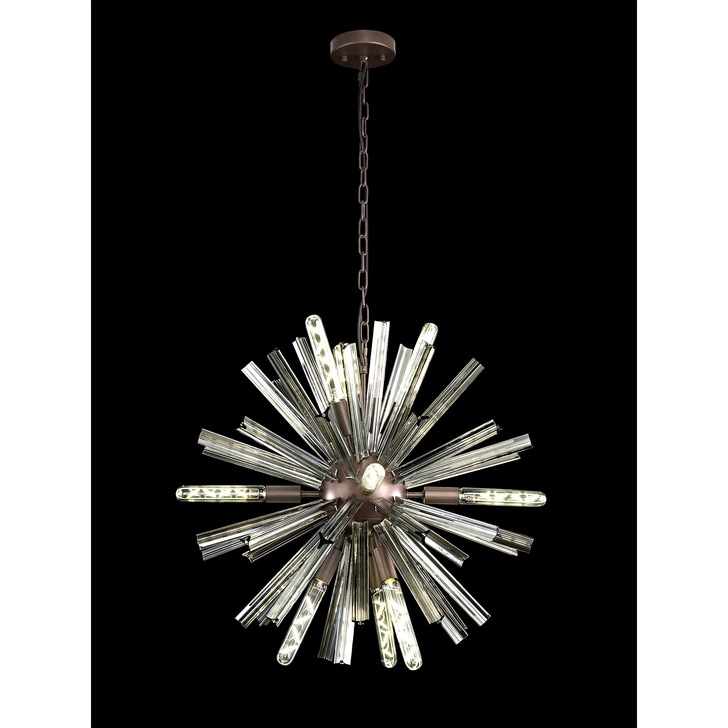 Idolite Burns Brown Oxide Round 10 Light Pendant Light Complete With Smoke Glass Rods