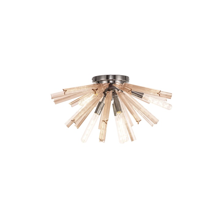 Idolite Burns Polished Nickel 6 Light Semi-Flush Ceiling Light Complete With Champagne Glass Rods