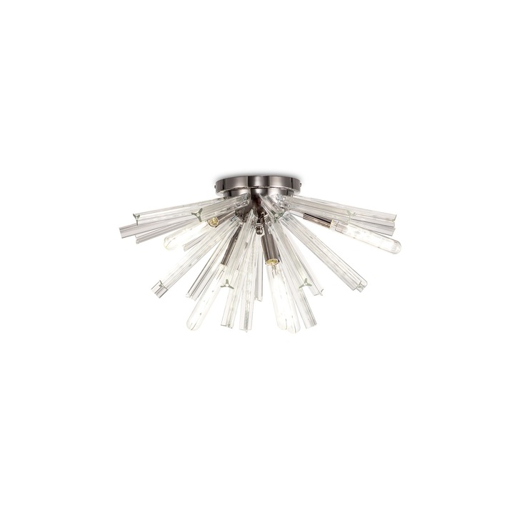 Idolite Burns Polished Nickel 6 Light Semi-Flush Ceiling Light Complete With Clear Glass Rods