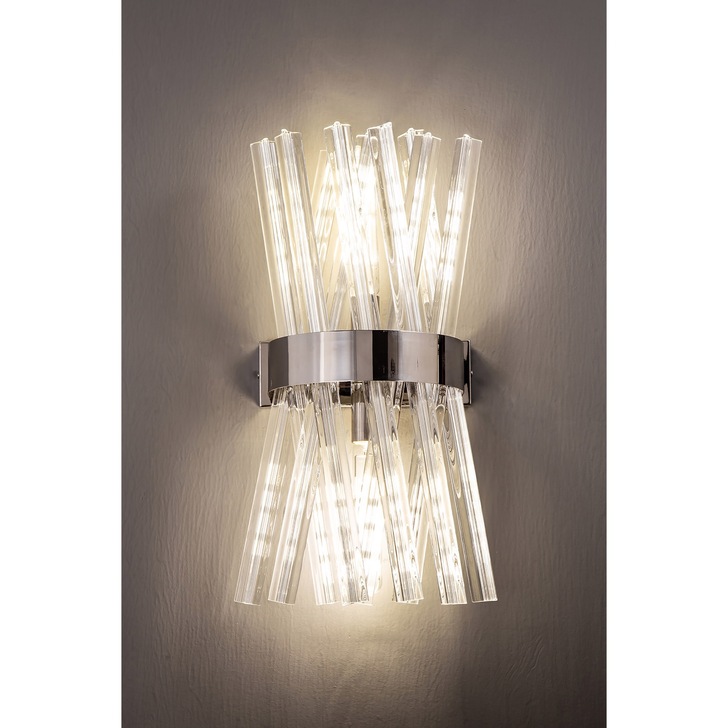 Idolite Burns Polished Nickel Large 2 Light Wall Light Complete With Clear Glass Rods