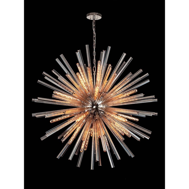 Idolite Burns Polished Nickel Large 32 Light Round Pendant Complete With Champagne Glass Rods