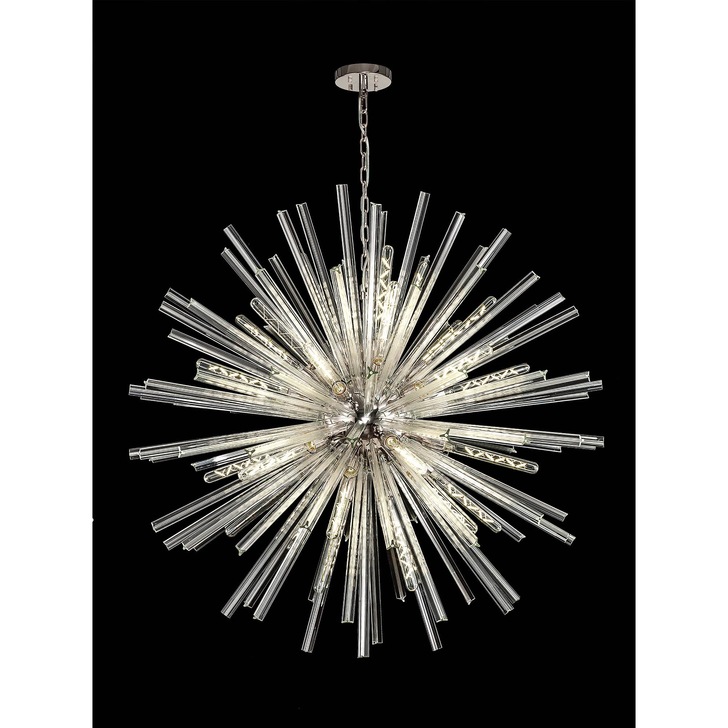 Idolite Burns Polished Nickel Large 32 Light Round Pendant Complete With Clear Glass Rods