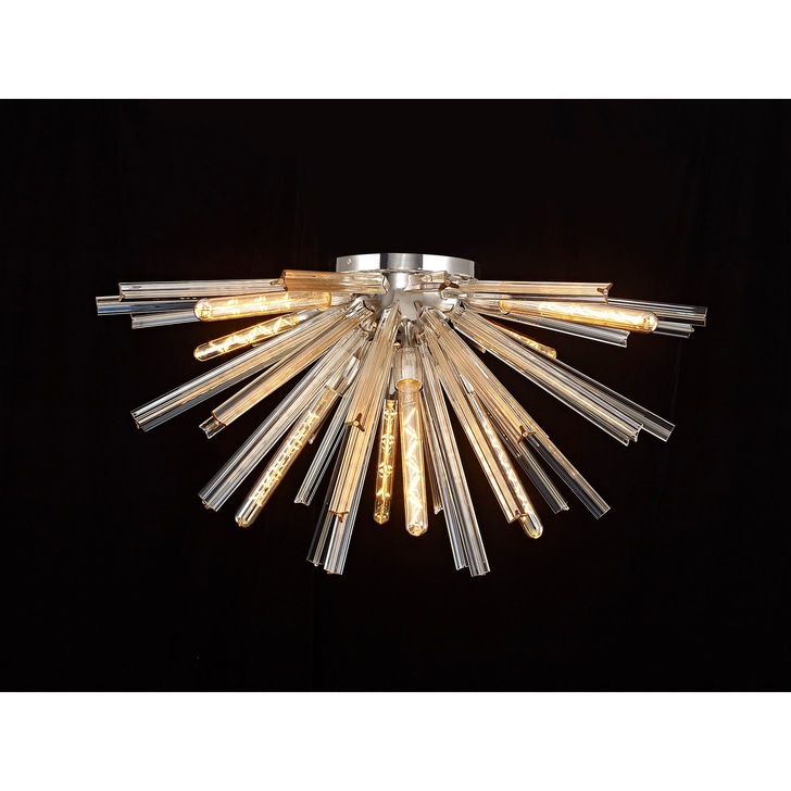 Idolite Burns Polished Nickel Large 8 Light Semi-Flush Ceiling Light Complete With Champagne Glass Rods