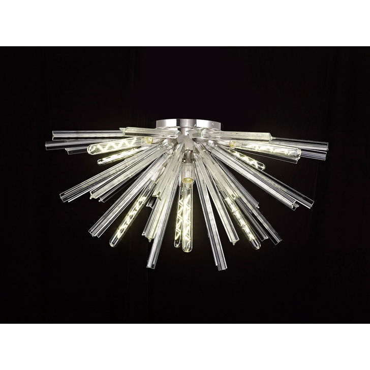 Idolite Burns Polished Nickel Large 8 Light Semi-Flush Ceiling Light Complete With Clear Glass Rods