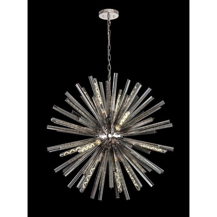 Idolite Burns Polished Nickel Medium 16 Light Round Pendant Complete With Smoke Glass Rods