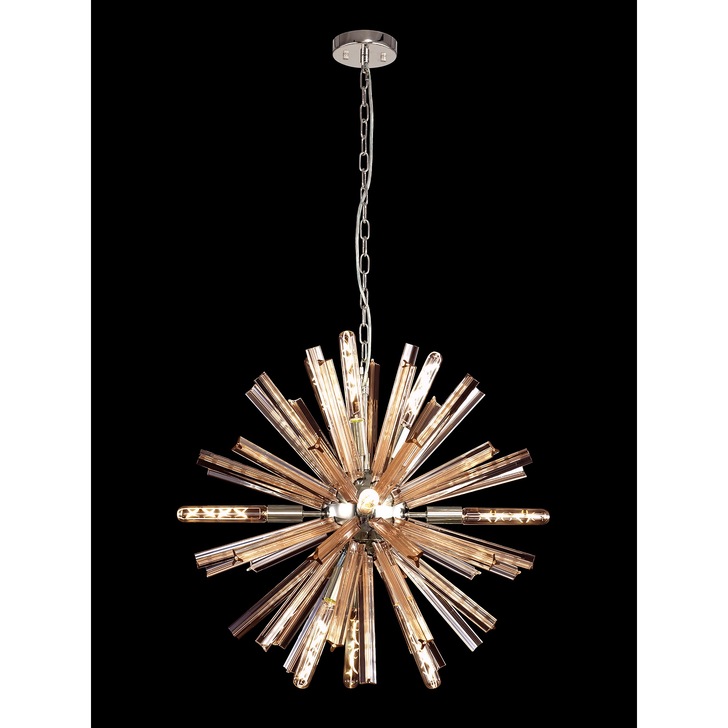 Idolite Burns Polished Nickel Round 10 Light Pendant Complete With Champagne Glass Rods