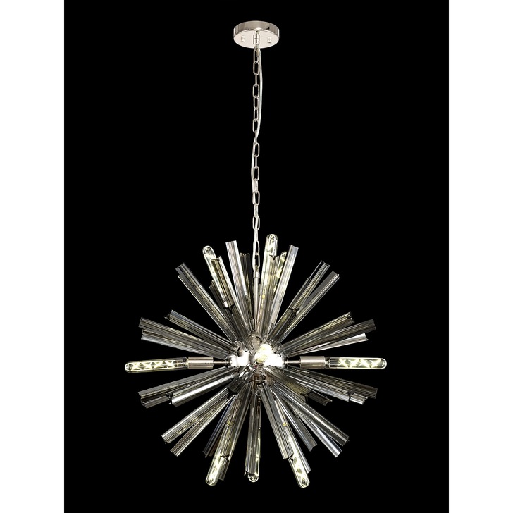 Idolite Burns Polished Nickel Round 10 Light Pendant Complete With Smoke Glass Rods