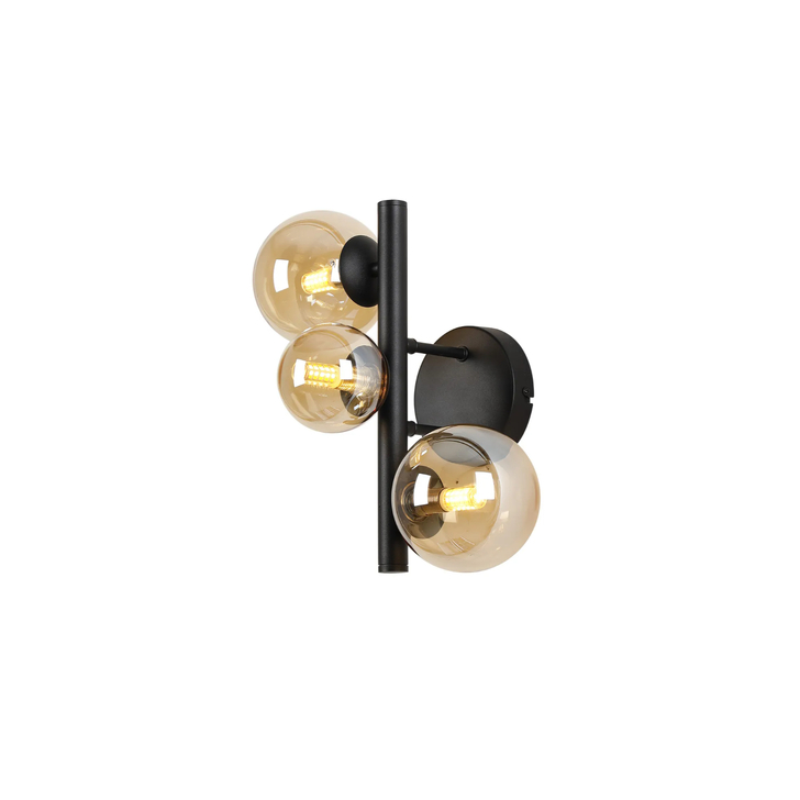 Idolite Calix IDOMA/5409 Wall Lamp, 3 x G9, Glass in a Satin Black/Amber Plated Finish