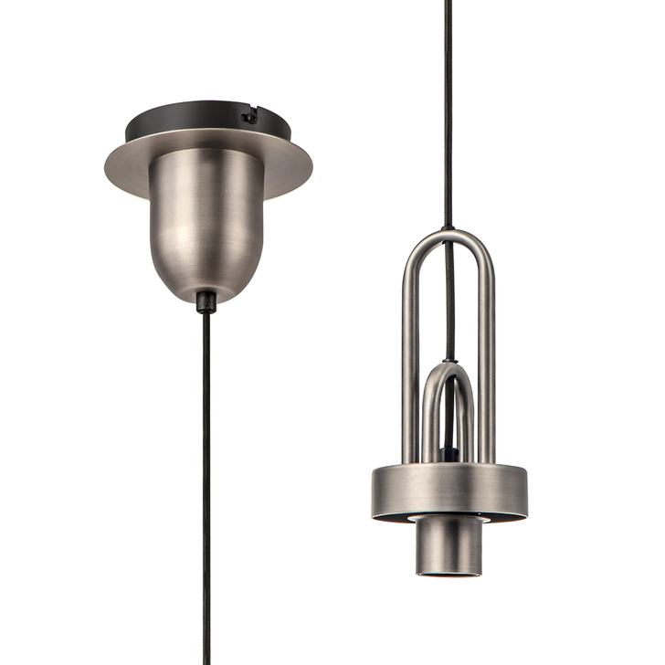 Idolite Camille 1 Light Pendant, 1 x E27, Antique Silver/Matt Black