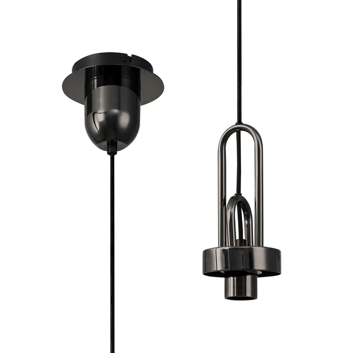 Idolite Camille 1 Light Pendant, 1 x E27, Black Chrome/Matt Black