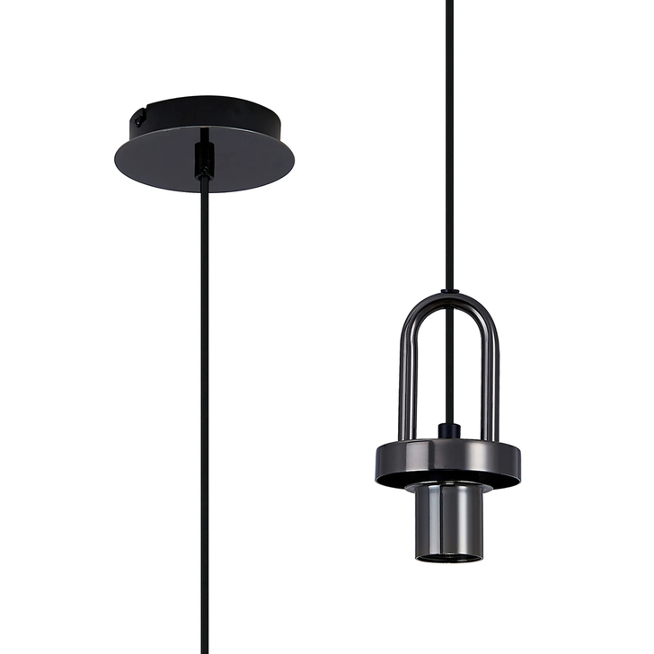 Idolite Camille 1 Light Pendant, 1 x E27, Black Chrome/Matt Black