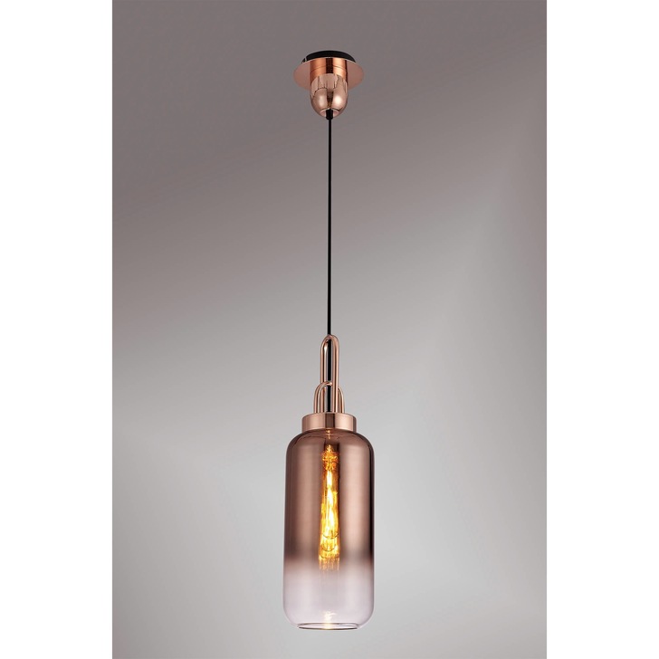 Idolite Camille 1 Light Pendant E27 With 16cm Cylinder Glass, Copper/Matt Black/Clear