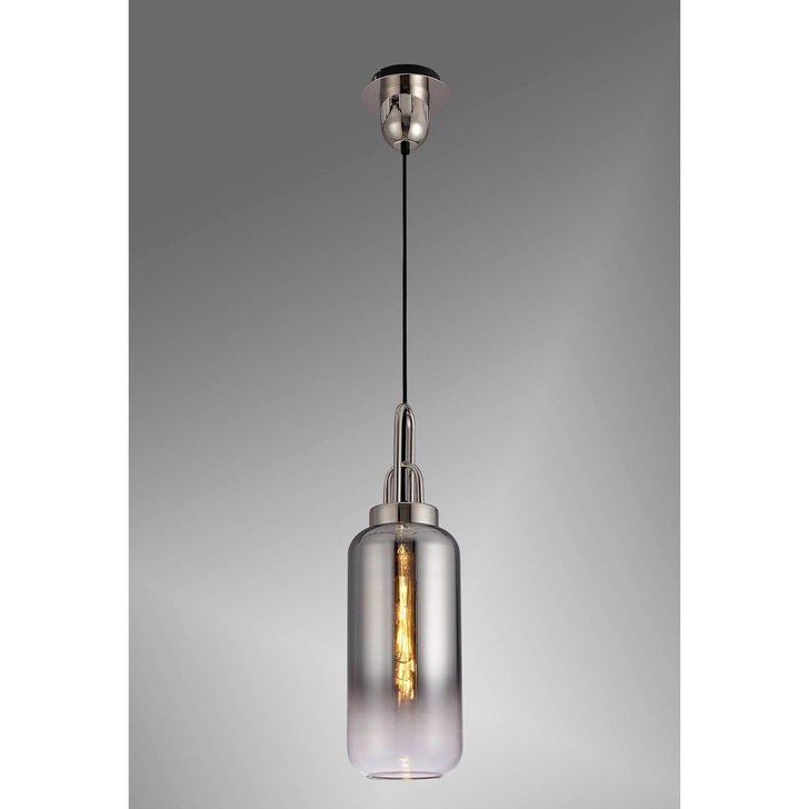 Idolite Camille 1 Light Pendant E27 With 16cm Cylinder Glass, Polished Nickel/Matt Black/Smoked/Clear