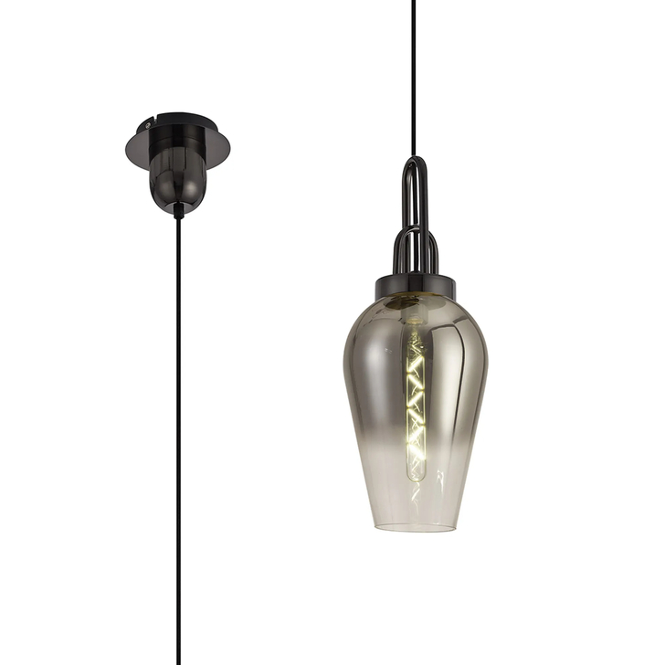 Idolite Camille 1 Light Pendant E27 With 23cm Pear Glass, Black Chrome/Matt Black/Smoked/Clear