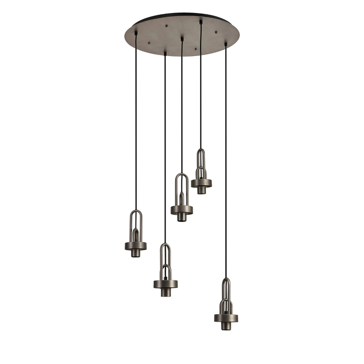Idolite Camille 2.5m Round Suspension Kit, 5 x E27, Antique Silver/Matt Black
