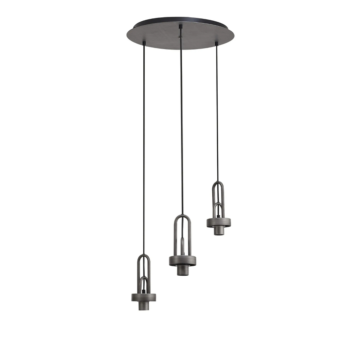 Idolite Camille 2m Round Suspension Kit, 3 x E27, Aged Pewter/Matt Black