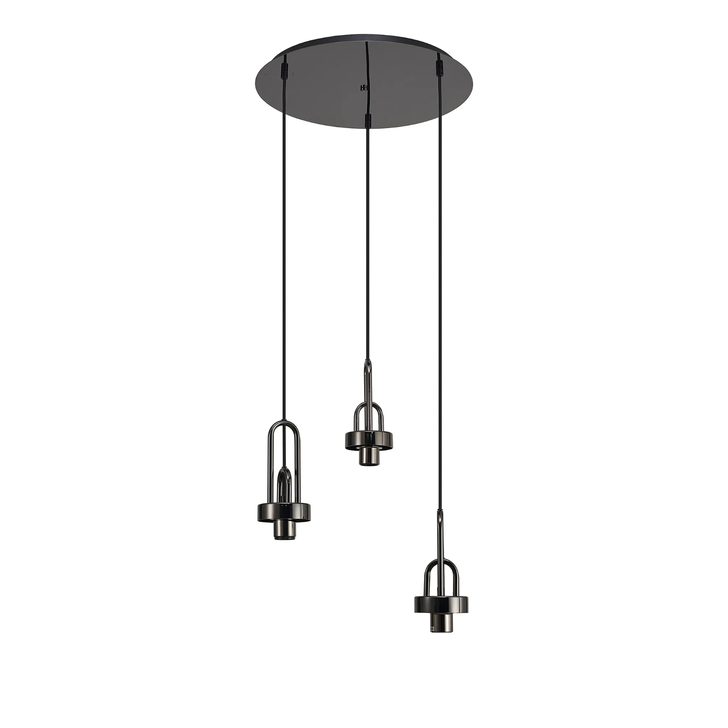 Idolite Camille 2m Round Suspension Kit, 3 x E27, Black Chrome/Matt Black