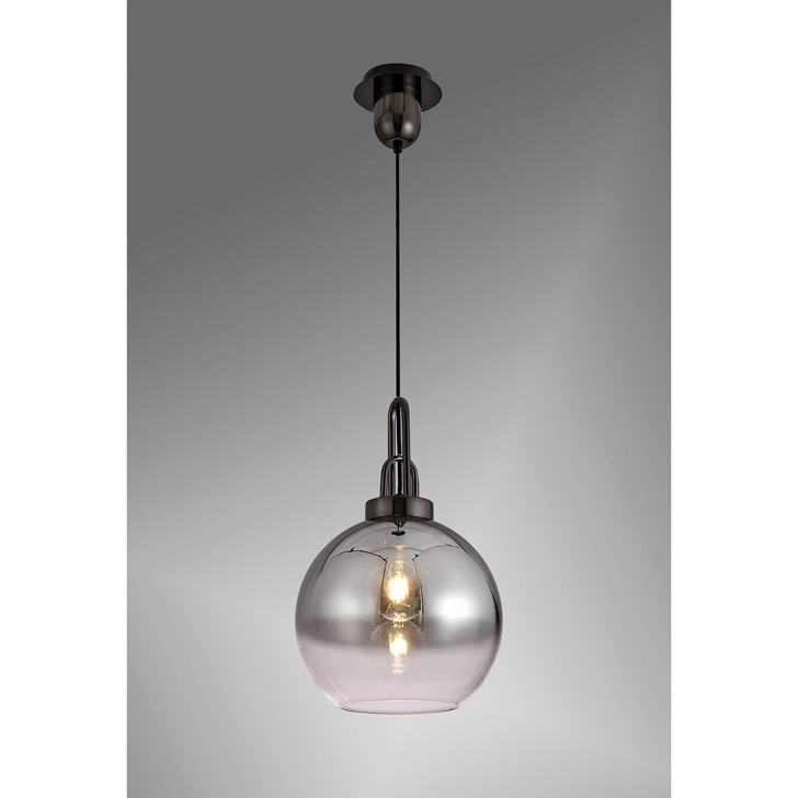 Idolite Camille Black Chrome Finish Single Pendant Light C/W Smoked/Clear Ombre Glass Globe