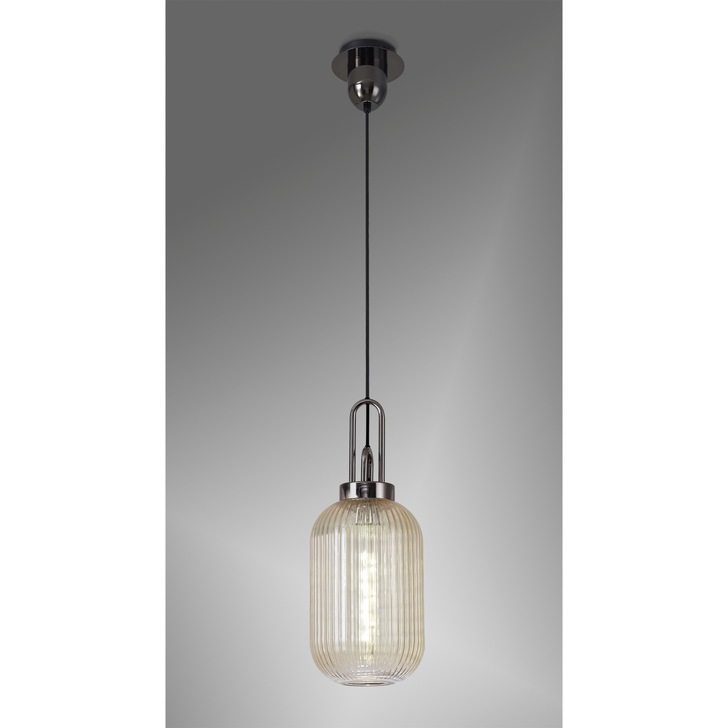 Idolite Camille Black Chrome Single Pendant Light With Champagne Ribbed Glass