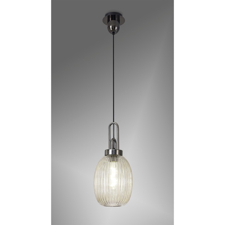 Idolite Camille Black Chrome Single Pendant Light With Champagne Ribbed Glass