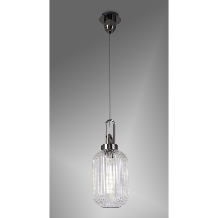 Idolite Camille Black Chrome Single Pendant Light With Clear Ribbed Glass