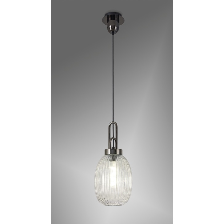 Idolite Camille Black Chrome Single Pendant Light With Clear Ribbed Glass