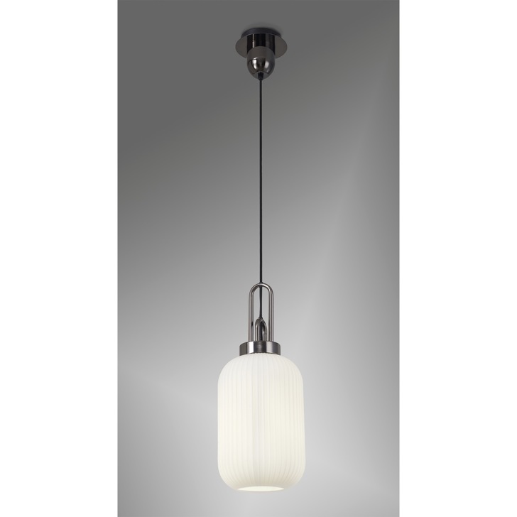 Idolite Camille Black Chrome Single Pendant Light With Opal Ribbed Glass