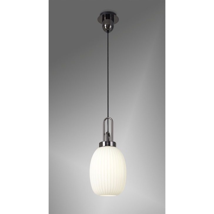 Idolite Camille Black Chrome Single Pendant Light With Opal Ribbed Glass