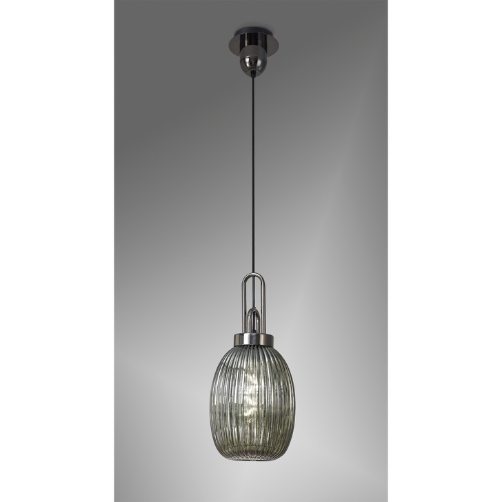 Idolite Camille Black Chrome Single Pendant Light With Smoked Ribbed Glass