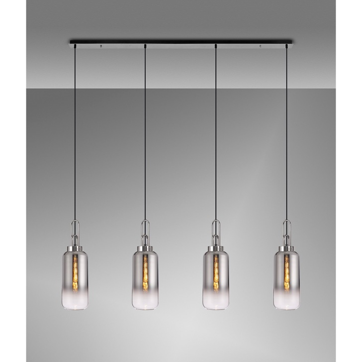 Idolite Camille Brass Gold 4 Light Linear Bar Pendant With Brass Gold/Clear Ombre Glass Globes