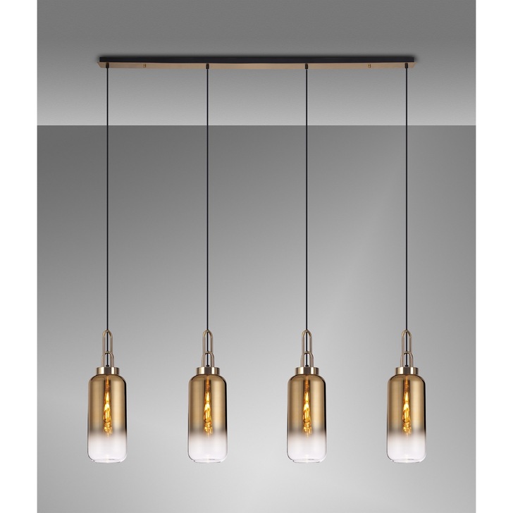 Idolite Camille Brass Gold 4 Light Linear Bar Pendant With Brass Gold/Clear Ombre Glasses