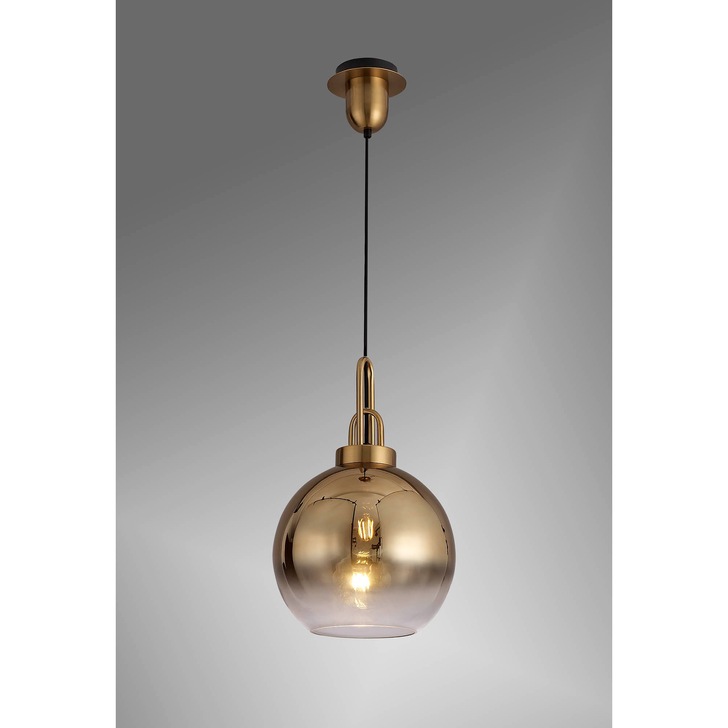 Idolite Camille Brass Gold Finish Single Pendant Light C/W Gold/Clear Ombre Glass Globe