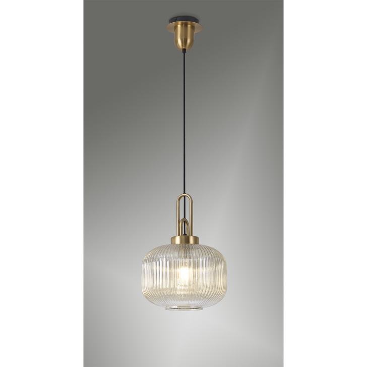 Idolite Camille Brass Gold Single Pendant Light With Champagne Ribbed Glass