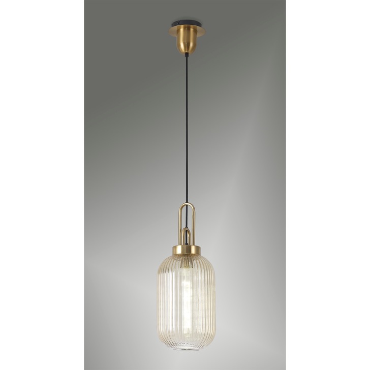 Idolite Camille Brass Gold Single Pendant Light With Champagne Ribbed Glass