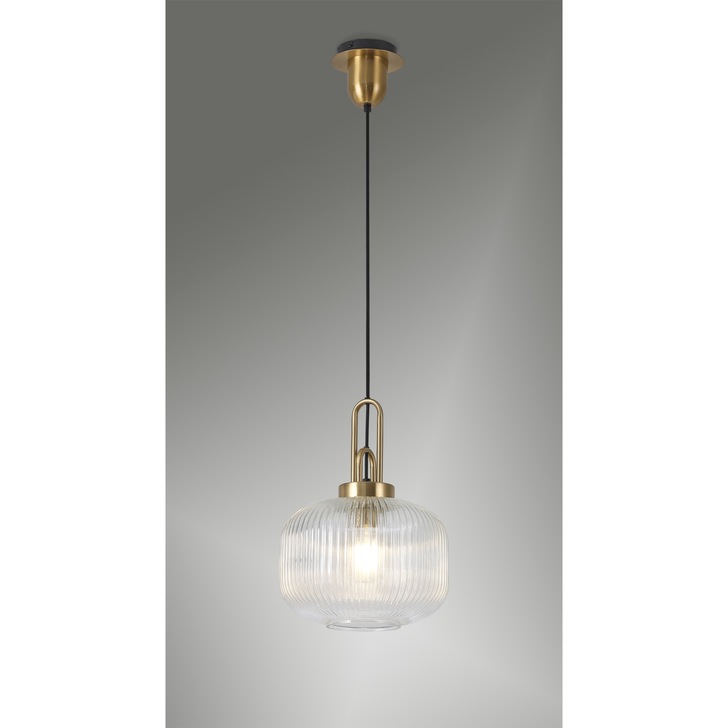 Idolite Camille Brass Gold Single Pendant Light With Clear Ribbed Glass