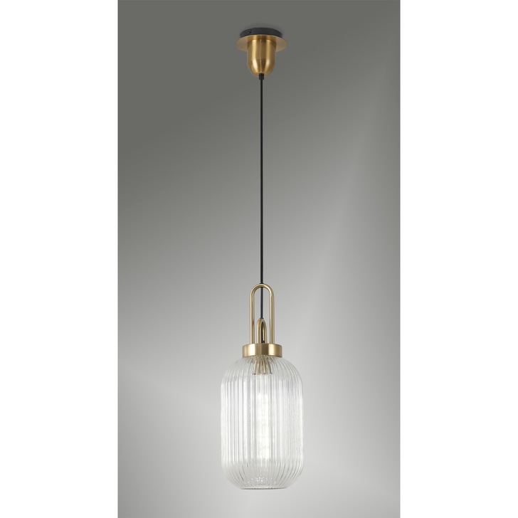 Idolite Camille Brass Gold Single Pendant Light With Clear Ribbed Glass