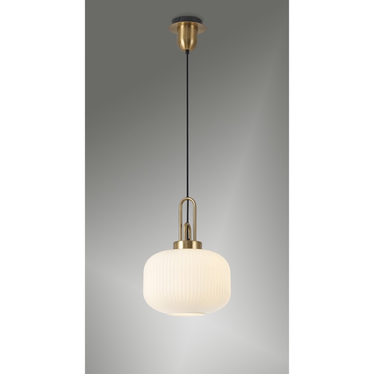 Idolite Camille Brass Gold Single Pendant Light With Opal Ribbed Glass