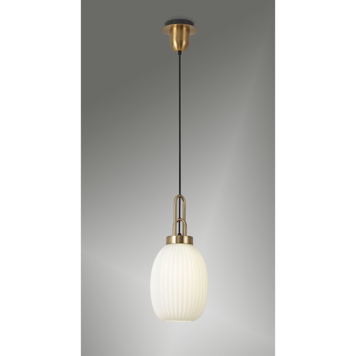 Idolite Camille Brass Gold Single Pendant Light With Opal Ribbed Glass