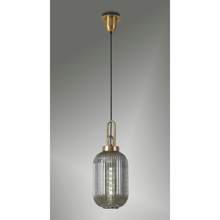 Idolite Camille Brass Gold Single Pendant Light With Smoked Ribbed Glass