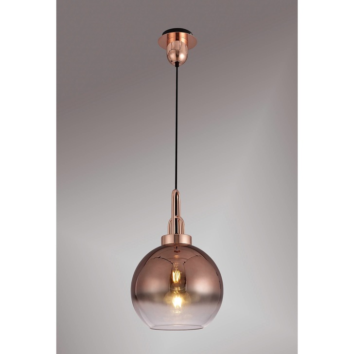 Idolite Camille Copper Finish Single Pendant Light C/W Copper/Clear Ombre Glass Globe