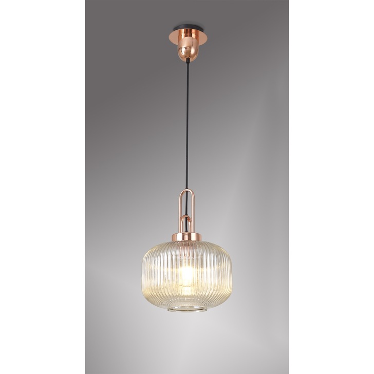 Idolite Camille Copper Single Pendant Light With Champagne Ribbed Glass