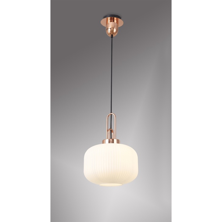 Idolite Camille Copper Single Pendant Light With Opal Ribbed Glass