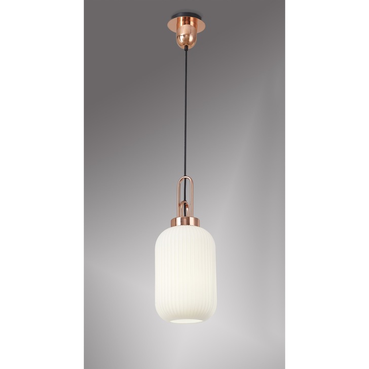 Idolite Camille Copper Single Pendant Light With Opal Ribbed Glass