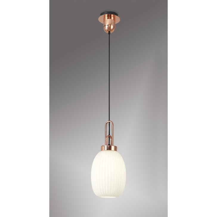 Idolite Camille Copper Single Pendant Light With Opal Ribbed Glass