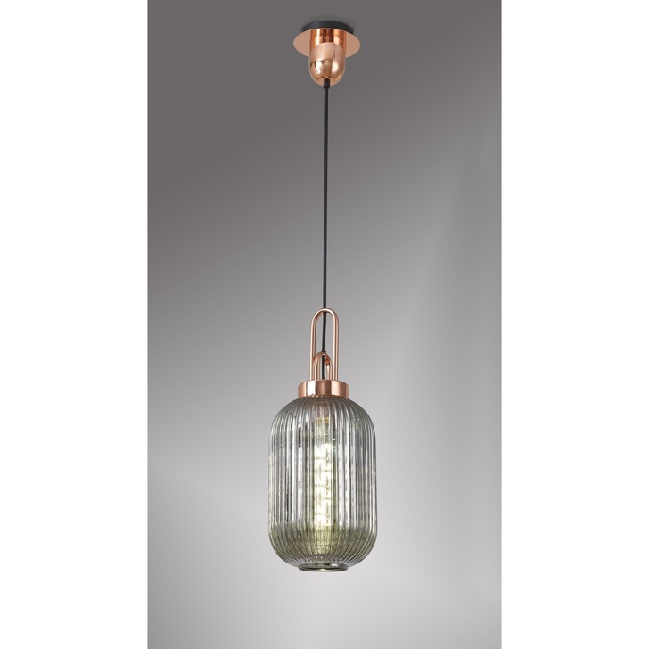 Idolite Camille Copper Single Pendant Light With Smoked Ribbed Glass