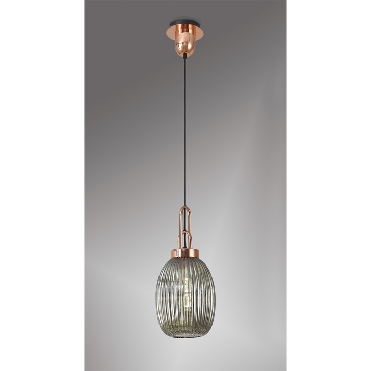 Idolite Camille Copper Single Pendant Light With Smoked Ribbed Glass