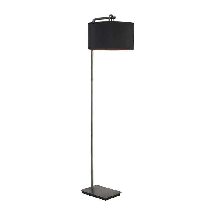Idolite Camille Floor Lamp, 1 Light E27, Aged Pewter/Matt Black/Black 40x22cm Faux Silk Shade