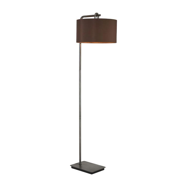 Idolite Camille Floor Lamp, 1 Light E27, Aged Pewter/Matt Black/Chocolate 40x22cm Faux Silk Shade