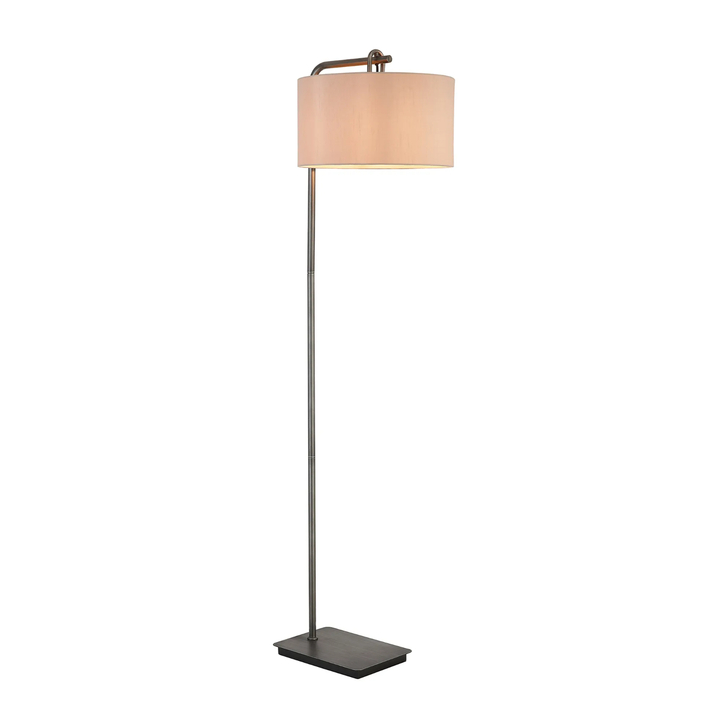 Idolite Camille Floor Lamp, 1 Light E27, Aged Pewter/Matt Black/Pebble 40x22cm Faux Silk Shade